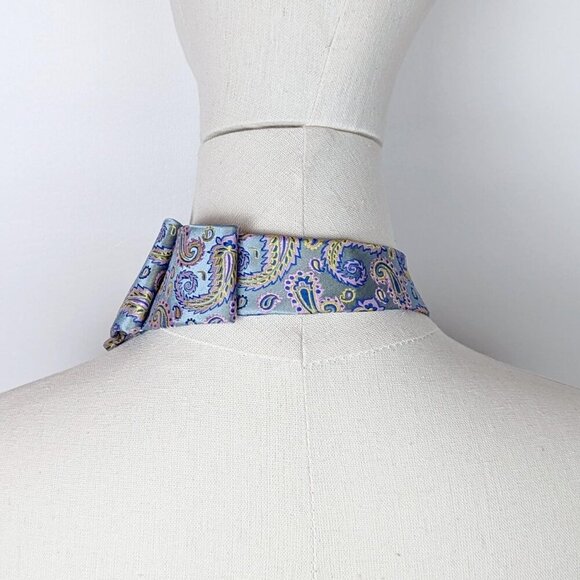 Baby Blue Paisley Ascot Scarf Made From A Repurposed Silk Necktie. - Picture 6 of 7